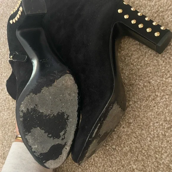 Gucci Black Suede Booties with Gold Studs, size 7.5 - Picture 6 of 9